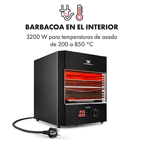 Klarstein Steakreaktor Pro Barbacoa de alta temperatura - Calefactor de cerámica por infrarrojos, 3200 W, 200 ºC y 850 °C, Doble superficie de parrilla de 27 x 23 cm, Acero inoxidable, Negro