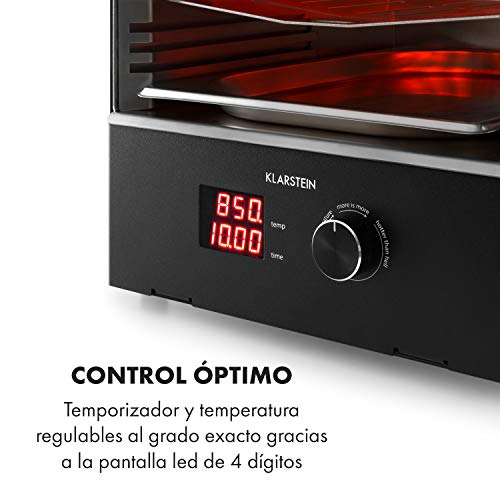 Klarstein Steakreaktor Pro Barbacoa de alta temperatura - Calefactor de cerámica por infrarrojos, 3200 W, 200 ºC y 850 °C, Doble superficie de parrilla de 27 x 23 cm, Acero inoxidable, Negro