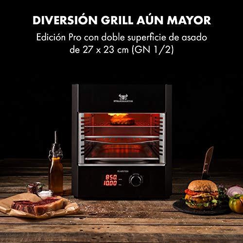 Klarstein Steakreaktor Pro Barbacoa de alta temperatura - Calefactor de cerámica por infrarrojos, 3200 W, 200 ºC y 850 °C, Doble superficie de parrilla de 27 x 23 cm, Acero inoxidable, Negro