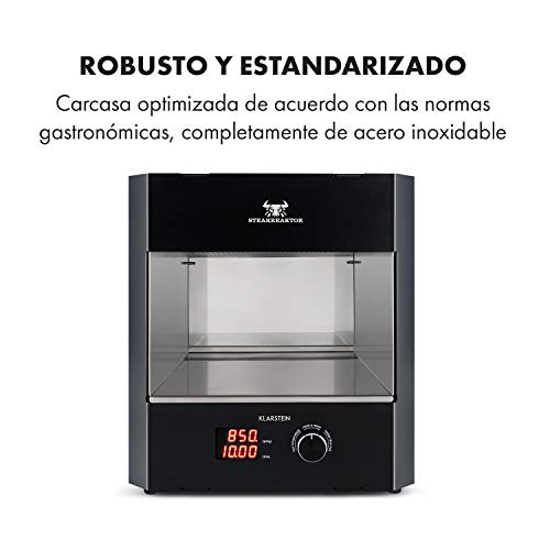 Klarstein Steakreaktor Pro Barbacoa de alta temperatura - Calefactor de cerámica por infrarrojos, 3200 W, 200 ºC y 850 °C, Doble superficie de parrilla de 27 x 23 cm, Acero inoxidable, Negro