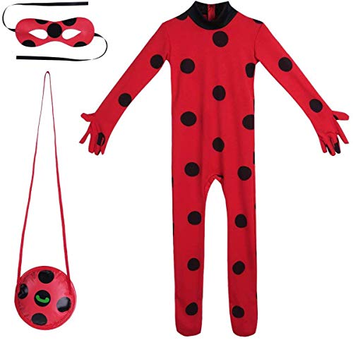 KLCH Ladybug Cosplay Disfraces Fiesta de Carnaval Navidad Christmas Halloween, Mono de Mariquita para niños (S(5-6 años))