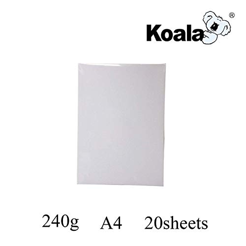 KOALA Papel fotográfico de Brillante, A4, 20 hojas, 240 g/m², para impresora de inyección de tinta Canon HP Epson