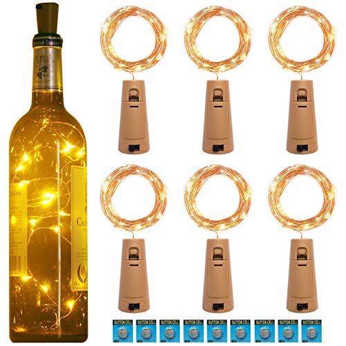 kolpop 3m 30 LED Luces Botella (6 Pack), Luces LED a Pilas Decorativas Flexible de Alambre de Cobre Luz para Entorno Romántico en Boda, Fiestas, Cumpleaños, Navidad, Halloween (Interior/Exterior)