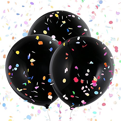 Konsait 3 Piezas 36'' Globos de Látex Negro Confetti Globos Gigantes para Fiestas niño or niña Baby Shower Decoracion Cumpleaños género Revela, con Confeti Rosa, Azul y Colores