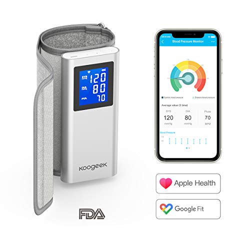 Koogeek Tensiómetro de Brazo Digital Bluetooth/WIFI, Monitor Automático de Presión Arterial, Medir la Frecuencia Cardíaca, FDA y CE Certificado con Gran LCD Pantalla Conectado con App para iOS/Android