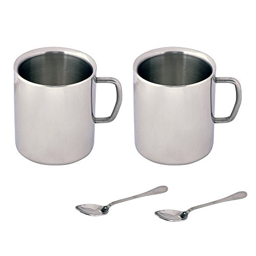 Kosma Set de 2 tazas de café de acero inoxidable con doble pared 250ml | Taza de café | Taza de viaje que acampa taza | Taza Espresso con 2 cucharas de café gratis (2 tazas de café y 2 de café)