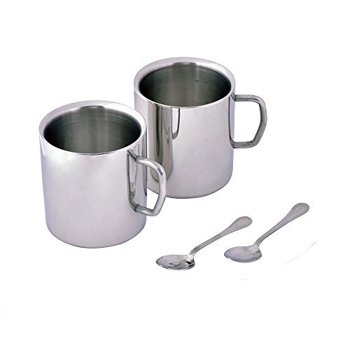 Kosma Set de 2 tazas de café de acero inoxidable con doble pared 250ml | Taza de café | Taza de viaje que acampa taza | Taza Espresso con 2 cucharas de café gratis (2 tazas de café y 2 de café)