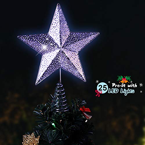 KPCB Estrella de Navidad Color Plata de 24 cm con luz led para decoración