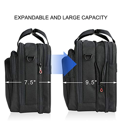 KROSER 18" Bandolera para Portátil Maletín Premium para Laptop hasta 17.3" Expandible Hidrófugo Bolsa del Hombro Bolsa de Computadora para Viajes/Negocios/Escuela/Hombres/Mujeres-Negro