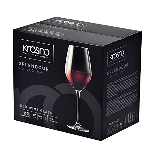 Krosno Pequeño Copas de Vino Tinto | Conjunto de 6 Piezas | 300 ML | Splendour Collection Uso en Casa, Restaurante y en Fiestas | para Microondas y Lavavajillas