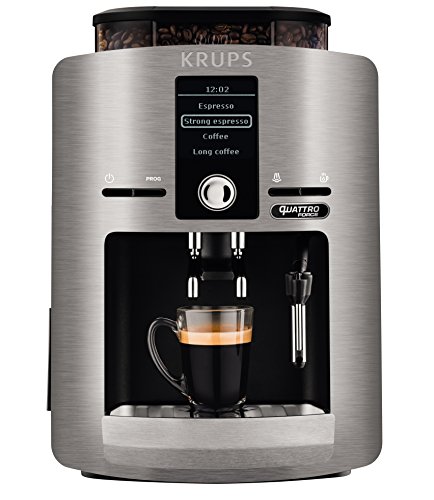 Krups Espresseria Quattro Force EA82FB - Cafetera Superautomática 15 Bares, Pantalla LCD, Programas de Leche y Personalización Bebidas, Molinillo Metálico Profesional, Modo Limpieza, Jarra Leche