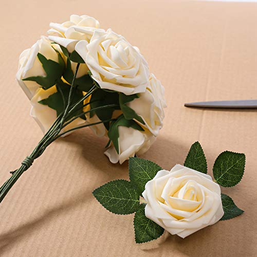 Ksnnrsng Flores Rosas Artificiales Espuma Rosa Falsa para Manualidades, Ramos de Novia, centros de Mesa, Despedidas de Soltera y Decoración del Hogar (25 Piezas, champán)