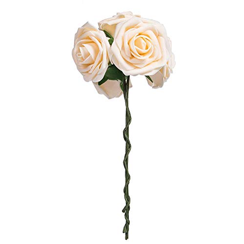 Ksnnrsng Flores Rosas Artificiales Espuma Rosa Falsa para Manualidades, Ramos de Novia, centros de Mesa, Despedidas de Soltera y Decoración del Hogar (25 Piezas, champán)