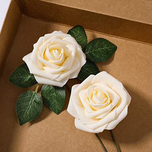 Ksnnrsng Flores Rosas Artificiales Espuma Rosa Falsa para Manualidades, Ramos de Novia, centros de Mesa, Despedidas de Soltera y Decoración del Hogar (25 Piezas, champán)