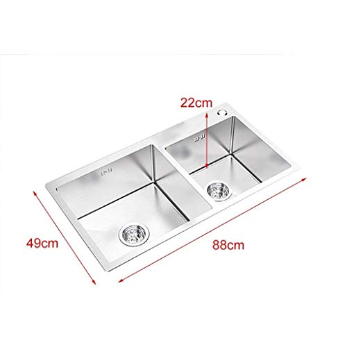 KTDT Fregaderos de Cocina Fregadero Rectangular de Gran tamaño Fregadero de Acero Inoxidable Cepillo Fregadero Lavaplatos para el hogar Piscina (Color: Plata, Tamaño: 88x49x22cm)