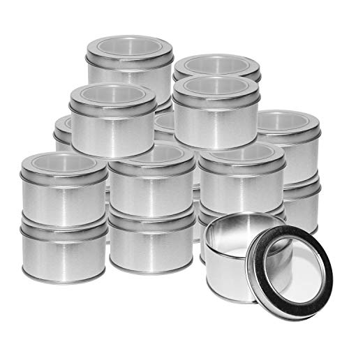 Kurtzy Latas Redondas de Metal Pequeñas (20 Pz) - 4 x 6.5cm Latas de Aluminio con Tapa - Cajas Metalicas para Cosméticos, Bálsamo Labial, Viajes - Set Contenedor Especias con Ventana Transparente