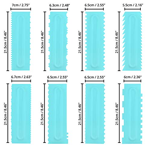 Kurtzy Set de Plantillas para Tartas (8 Piezas) - Alisador Tartas 16 Diseños Peine Decorar Rasqueta Glaseado Cortador Hojaldre para Pasteles Altos y Pequeños Cake Scraper Profesional y Principiantes