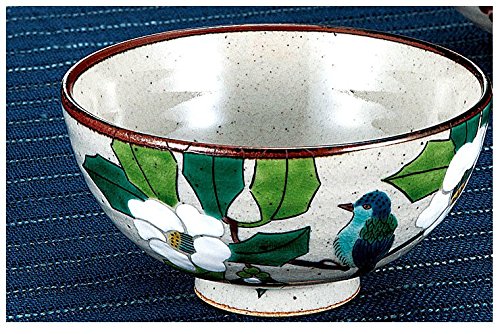 kutani (2 Juegos) Porcelánico Cerámica Japonesa. Bol de arroz,Té,café,Cuencos para arroz,Camelia Flores y los Pájaros K4-304 Blanco y Verde de Japón