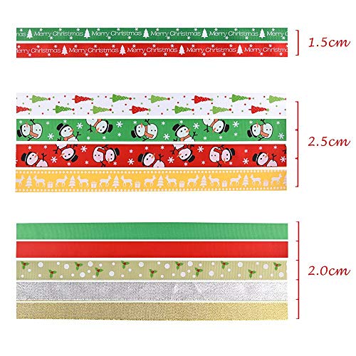 Kuuqa 12 piezas cintas de Navidad Grosgrain cinta de tela de satén para decoraciones de Navidad, envoltura de regalos, fabricación de los arcos del pelo, costura artesanal o decoraciones de la boda