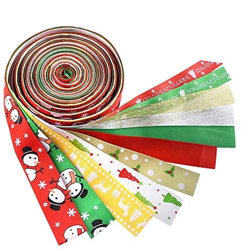 Kuuqa 12 piezas cintas de Navidad Grosgrain cinta de tela de satén para decoraciones de Navidad, envoltura de regalos, fabricación de los arcos del pelo, costura artesanal o decoraciones de la boda