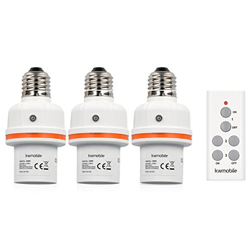 kwmobile 3x Portalámparas inalámbricos E27 - Casquillos E27 con mando a distancia - Casquillo con alcance de 30 M - Soportes para lámpara LED