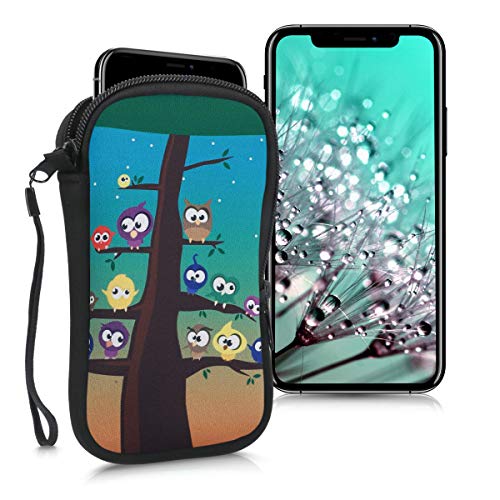 kwmobile Funda Universal para móvil de L - 6,5" - Estuche de Neopreno con Cierre - Carcasa búho árbol