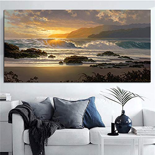 KWzEQ Cartel de Paisaje Natural Moderno Cielo mar Amanecer en Lienzo decoración del hogar Arte de la Pared,Pintura sin Marco,60X120cm