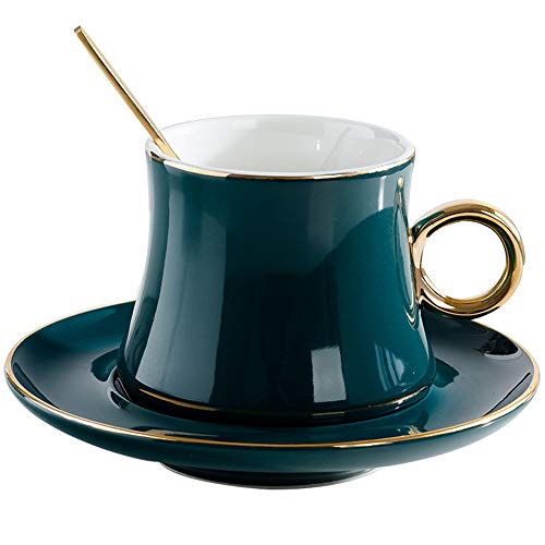 KX-YF Taza y platillo Tazas de Tazas de café for Taza de té de Cacao for Mujeres, Hombres - for el hogar (Juego de 2) Verde Home Service Set Oficina (Color : Verde, tamaño : Un tamaño)