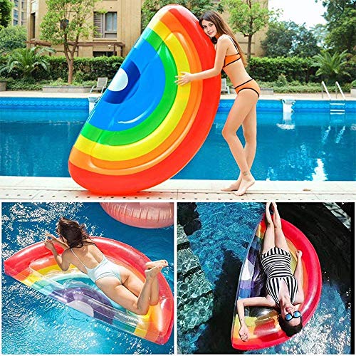 Kyman Inflable del Arco Iris Flotante Drenaje Cama Flotante Cama de Aire Transparente de Colores Silla de salón de la Cama Flotante Adulto Agua Ocio Refrescante