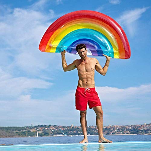 Kyman Inflable del Arco Iris Flotante Drenaje Cama Flotante Cama de Aire Transparente de Colores Silla de salón de la Cama Flotante Adulto Agua Ocio Refrescante