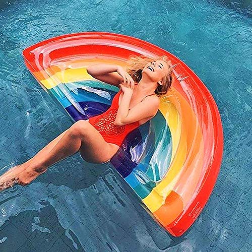 Kyman Inflable del Arco Iris Flotante Drenaje Cama Flotante Cama de Aire Transparente de Colores Silla de salón de la Cama Flotante Adulto Agua Ocio Refrescante