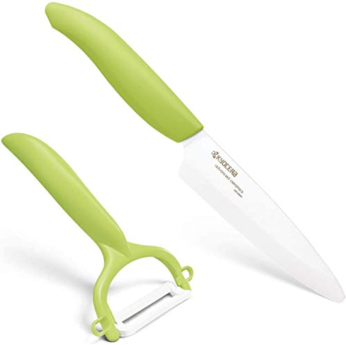 KYOCERA 11 cm, Starter, Set, Cuchillo utilitario, Pelador CP-10, Hoja de cerámica de circonio, Afilada a Mano, Ligera, no corrosiva, Apta para lavavajillas, Verde