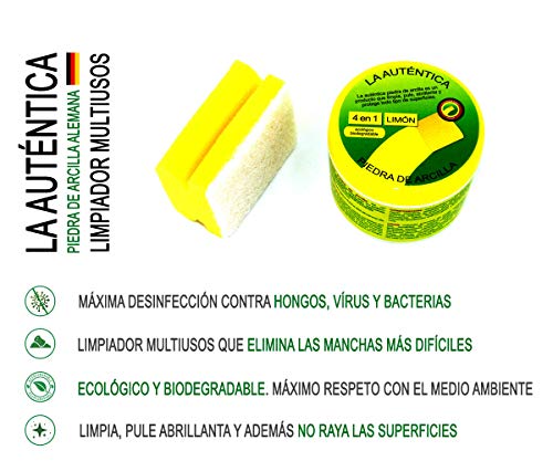 La Autentica Piedra de Arcilla Ecológica y Biodegradable 2 botes con 2 esponjas - 500 gr cada uno de los botes