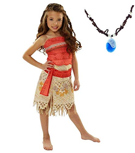 La Señorita Vaiana Moana Vestido Disfraz para niña + Collar Vaiana Gratuito (3-4 años - 110)