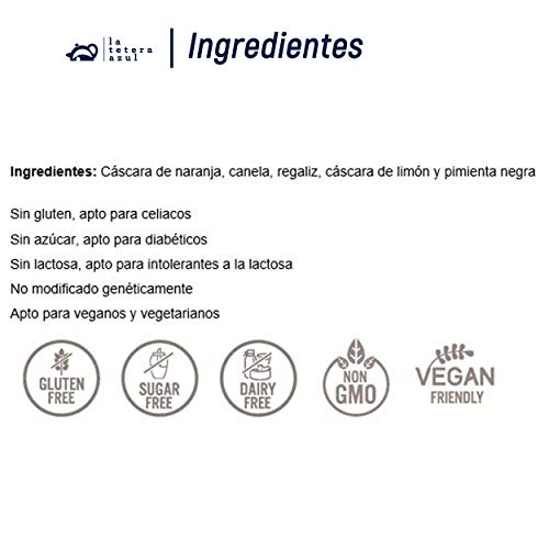 LA TETERA AZUL Infusión Ecológica De Naranja, Canela Y Regaliz. Infusión Orgánica En Pirámides. Té 8 De Marzo. 20 Pirámides.