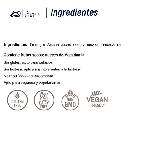 LA TETERA AZUL Té Negro Premium Con Cacao, Coco Y Nuez De Macadamia. Té & Chocolate. Bote A Granel De 115 Gramos Para 38 Infusiones.