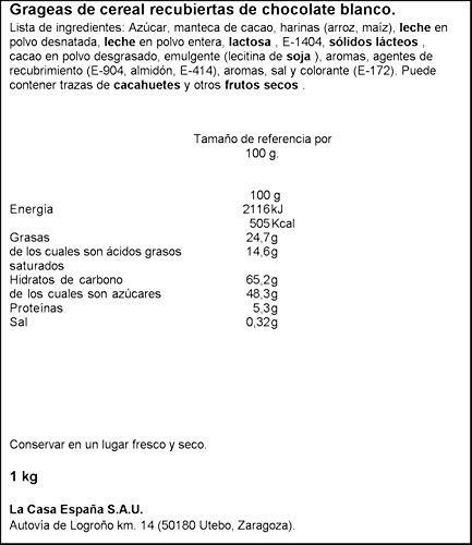 Lacasa Grageas de Cereal con Chocolate Blanco - 1000 gr