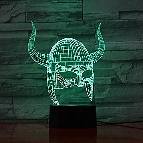 Lámpara de luz nocturna 3D Decoración de arte Lámpara 3D Cascos vikingos Efecto de luz visual Cambio de color con decoración remota Lámpara de luz nocturna led