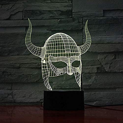 Lámpara de luz nocturna 3D Decoración de arte Lámpara 3D Cascos vikingos Efecto de luz visual Cambio de color con decoración remota Lámpara de luz nocturna led
