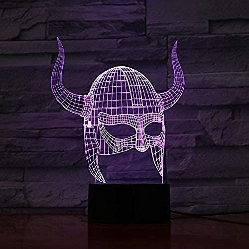 Lámpara de luz nocturna 3D Decoración de arte Lámpara 3D Cascos vikingos Efecto de luz visual Cambio de color con decoración remota Lámpara de luz nocturna led