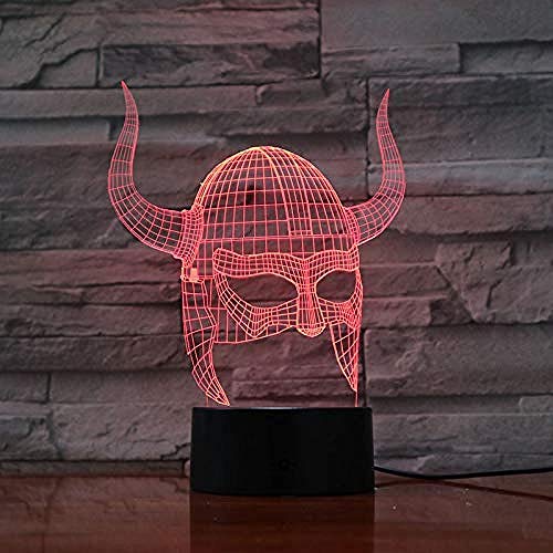 Lámpara de luz nocturna 3D Decoración de arte Lámpara 3D Cascos vikingos Efecto de luz visual Cambio de color con decoración remota Lámpara de luz nocturna led