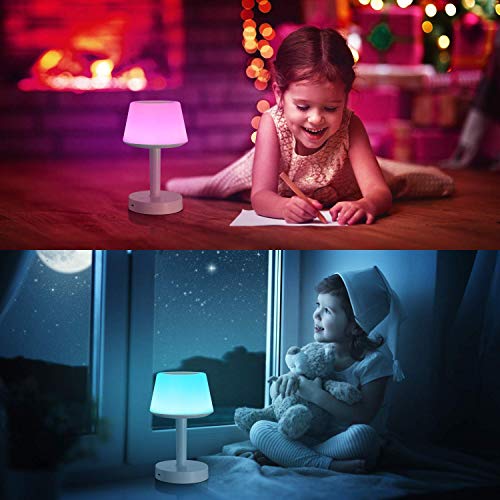 Lámpara de Mesa, Luz de Noche LED con Altavoz Bluetooth, Control Tactil, Regulable, USB Recargable, Cambio de Colores, Reproductor de MP3 para Niños, Habitación, Cámping - Uverbon