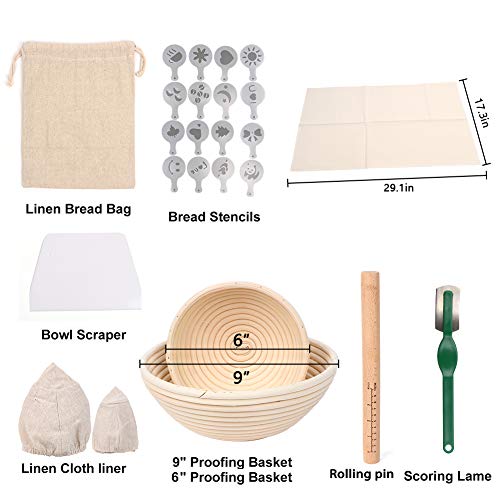 LAMPTOP 24 piezas Banneton Bread Proofing Basket Set - 9 pulgadas y 6.5 pulgadas - para hornear masa madre artesanal