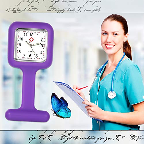 Lancardo Reloj Enfermera con Cubierta Silicona Cuadrada Reloj de Bolsillo Médico de Movimiento Cuarzo NO Impermeable Reloj con Dial de Báscula Digital Morado