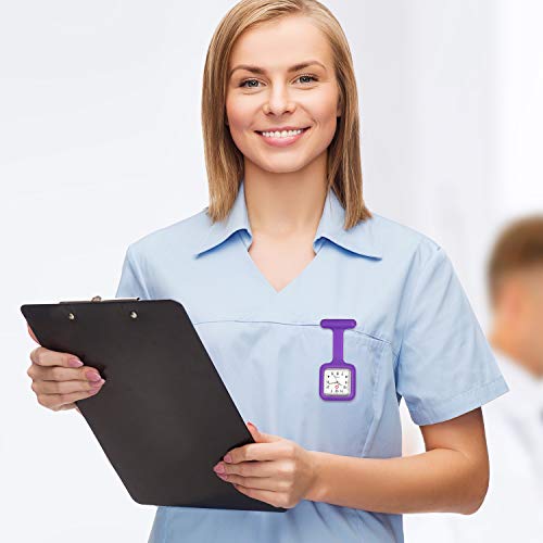 Lancardo Reloj Enfermera con Cubierta Silicona Cuadrada Reloj de Bolsillo Médico de Movimiento Cuarzo NO Impermeable Reloj con Dial de Báscula Digital Morado