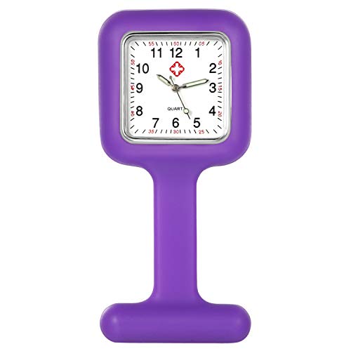 Lancardo Reloj Enfermera con Cubierta Silicona Cuadrada Reloj de Bolsillo Médico de Movimiento Cuarzo NO Impermeable Reloj con Dial de Báscula Digital Morado