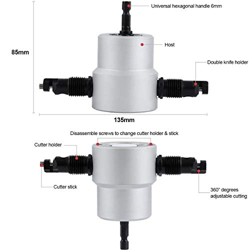 LAOYE Herramienta de Corte de Chapa de Doble Cabezal con Accesorios con Corte, Cortador de Chapa para Taladro Elétrico