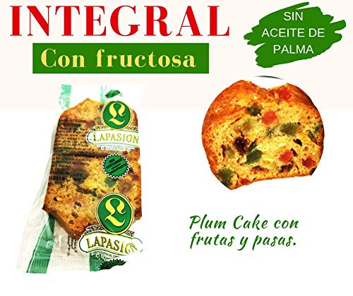 LAPASION - Plum Cake integral con fructosa. Bizcocho con frutas y pasas 2,5 Kg