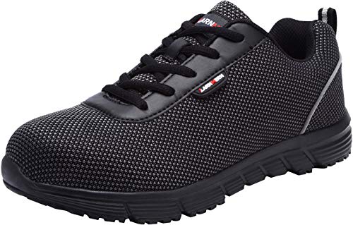 LARNMERN Zapatos de Seguridad Hombres LM30 S1 SRC Zapatillas de Trabajo con Punta de Acero Ultra Liviano Reflectivo Transpirable(42 EU,Medianoche Negro)