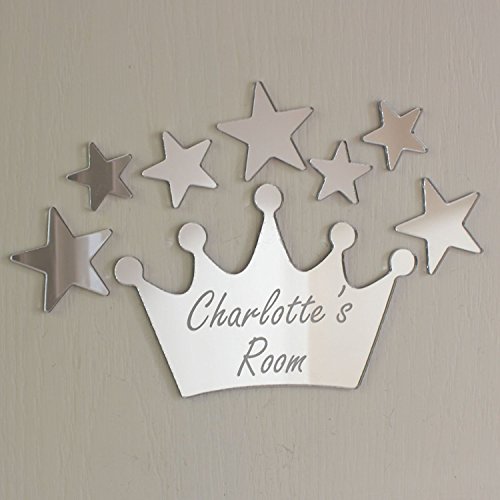 Laserables Princesa corona espejo Set personalizada puerta placa de nombre Boy Girls Bed Room Sign